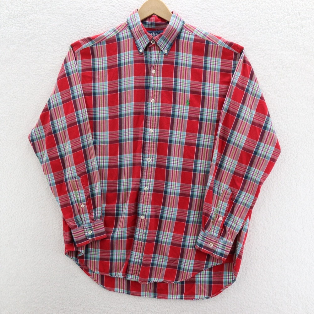VTG Polo Ralph Lauren Shirt Men's L Blue Red Blake Flannel Preppy Old Money Ivy